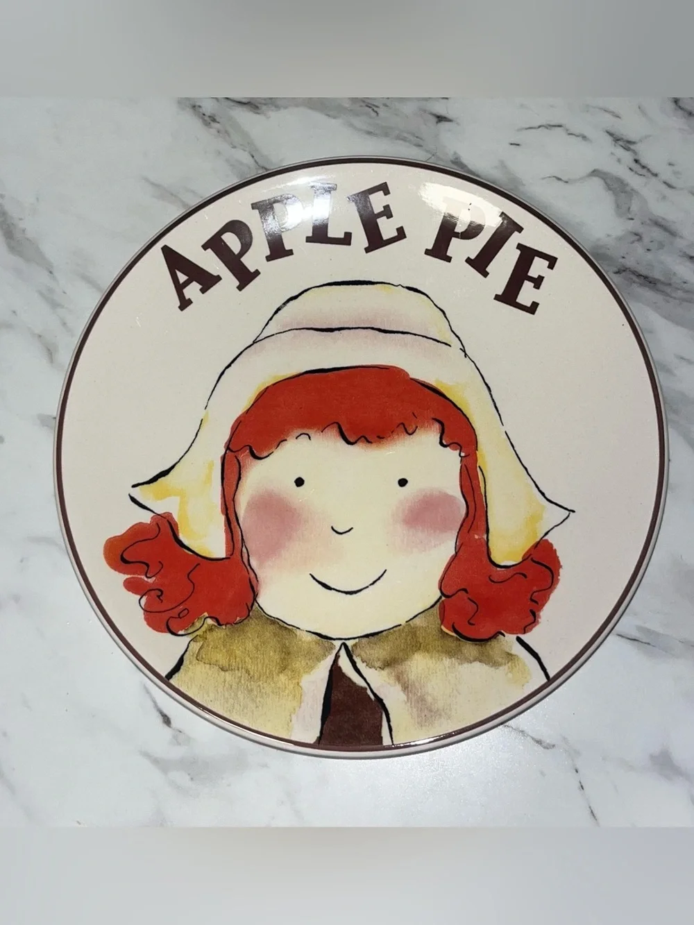 Rosanna Thanksgiving Apple Pie Decorative Round Plate with Red-Haired Girl
